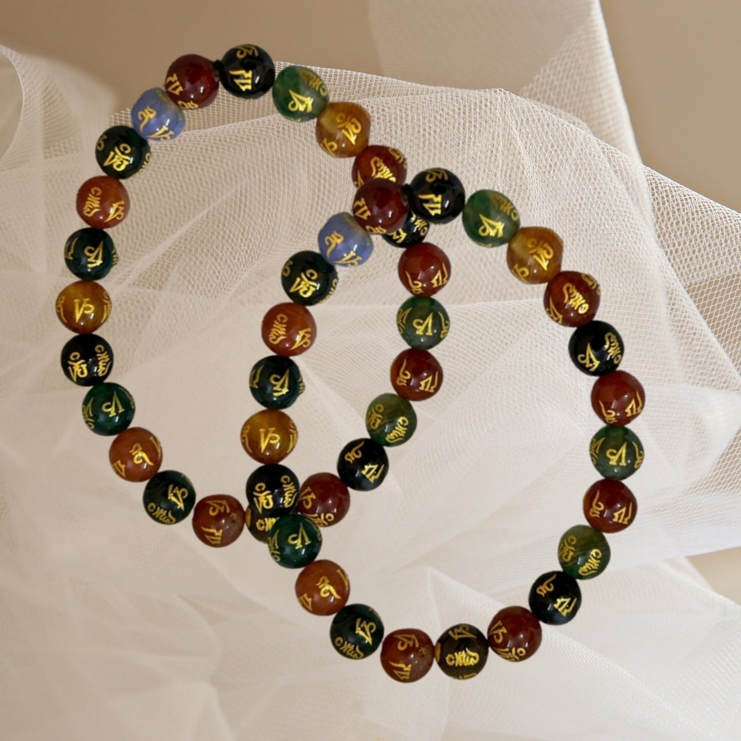 Om Money 8 mm Small beads Bracelet for Happiness Prosperity and Good Fortune