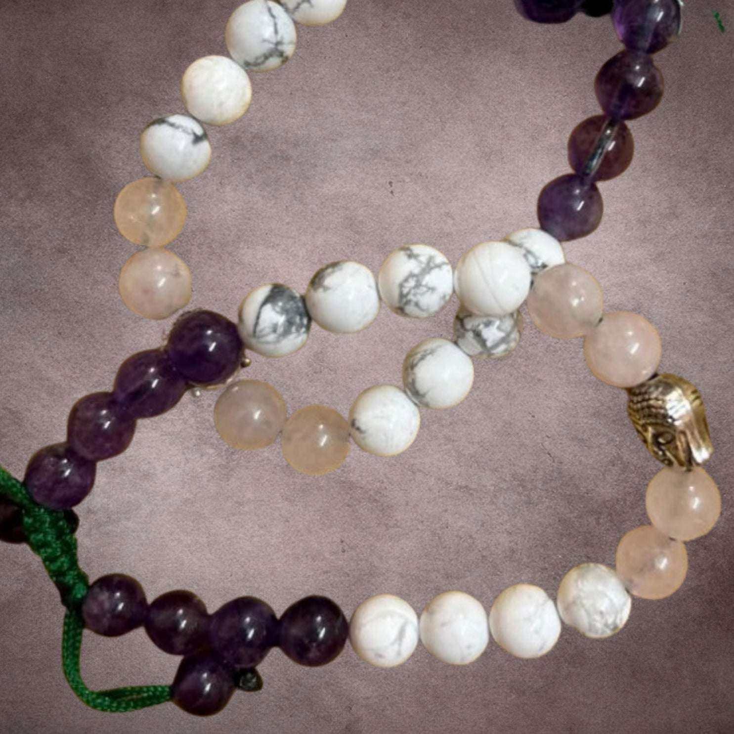 Calmness and Anger Control Crystal Bracelet having Amethyst, Howlite, Rose Quartz