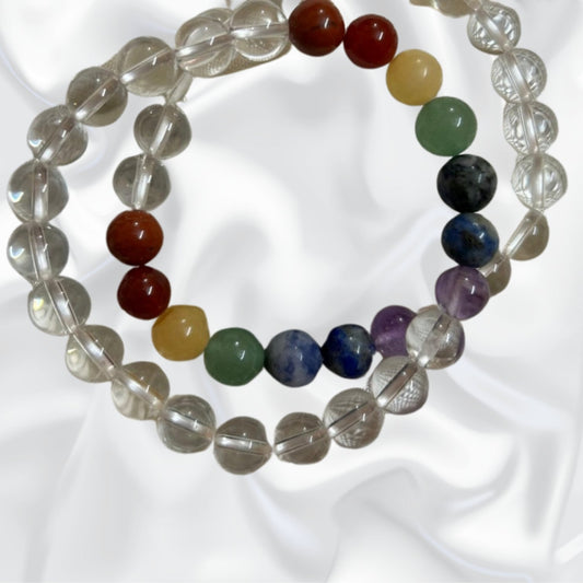 Clear Quartz 7 Chakra Bracelet for Emotional Stability and Manifestation