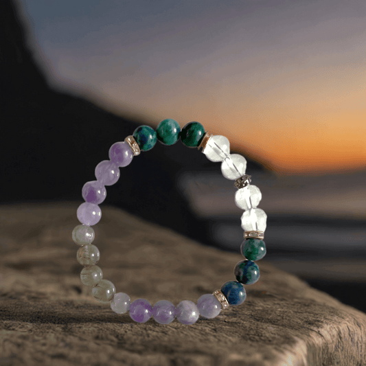 Amethyst, Labradorite, Chrysocolla, and Clear Quartz Bracelet to enhance your meditation practice - Lifeved
