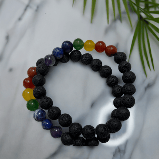 Black Lava 7 Chakra Bracelet for Missing Number 2 and for balancing emotions and bringing strength - Lifeved