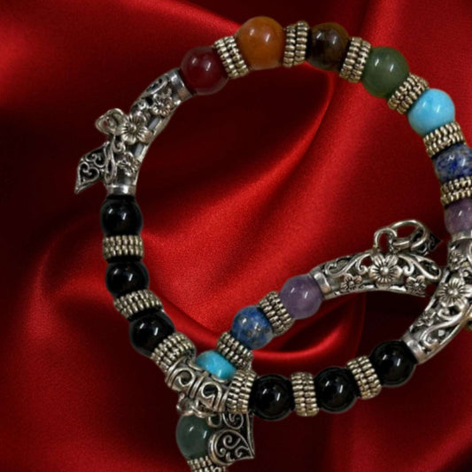 Black Onyx 7 Chakra Bracelet for Reducing Pressure Anxiety and Fear - Lifeved