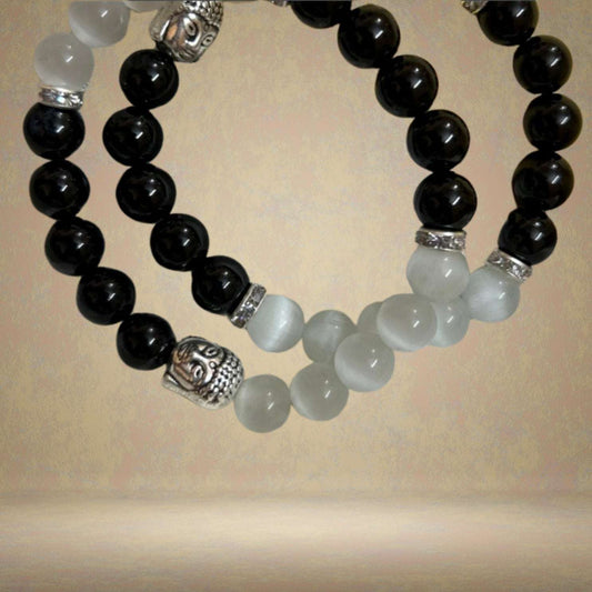 Black Tourmaline and Selenite Crystal Bracelet for Positive Energy and Protection - Lifeved