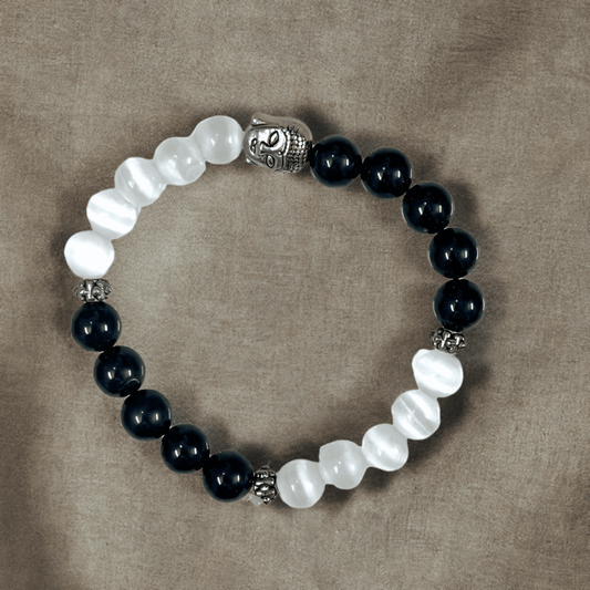 Black Tourmaline and Selenite Crystal Bracelet for Positive Energy and Protection - Lifeved
