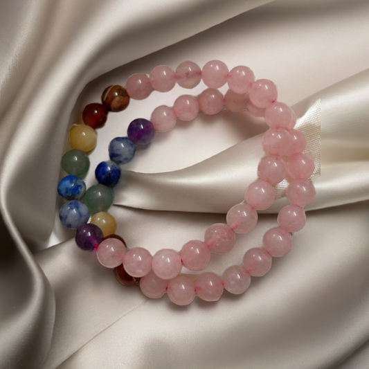Rose Quartz 7 Chakra Bracelet for Love and Healing