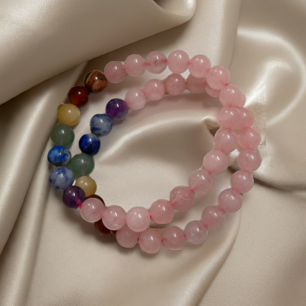 Rose Quartz 7 Chakra Bracelet for Love and Healing